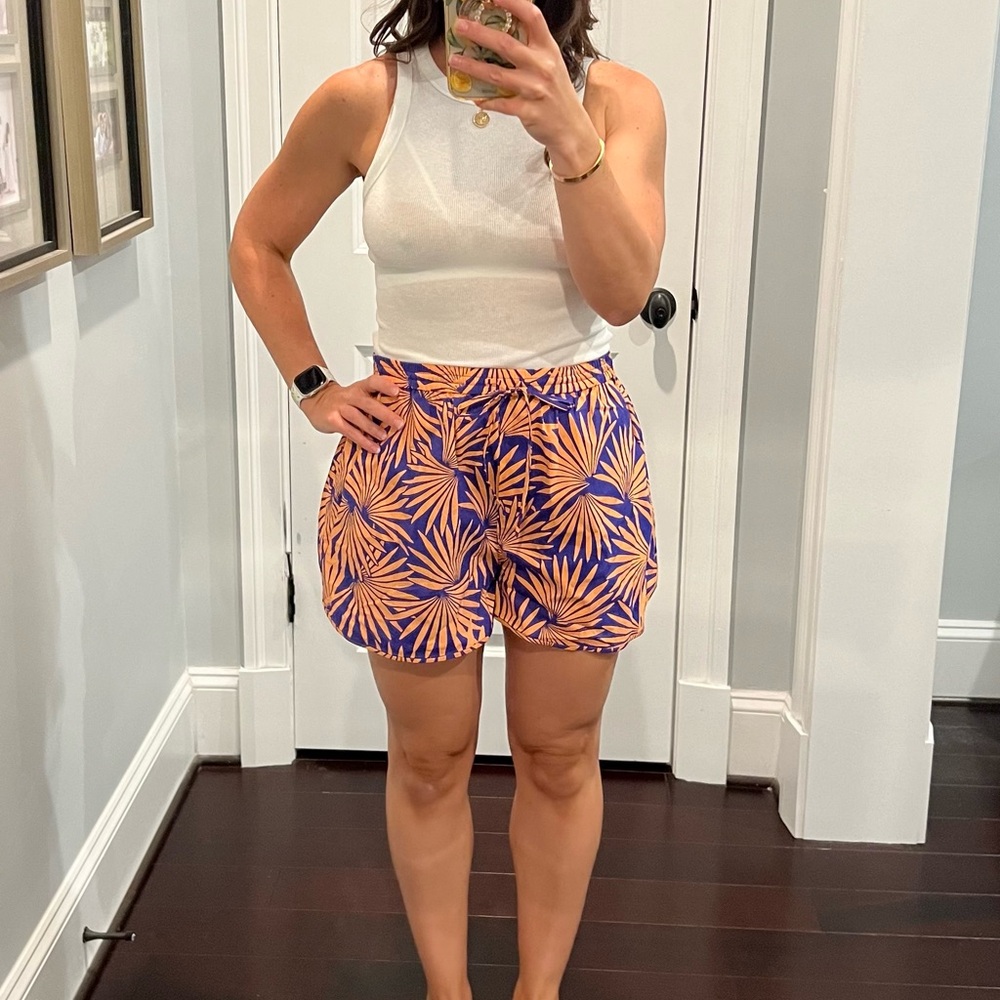Diane Von Furstenberg Orange and Blue High Waist Shorts